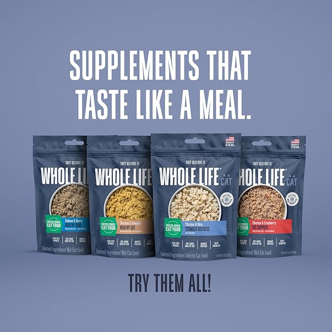 Whole Life Pet Freeze Dried Cat Food - Bland Diet for Cats with Sensitive Stomachs, Digestive Support, Anti-Diarrhea & Vomit Remedy – Human-Grade, Quick & Easy Chicken and Rice Meal, Ready in Minutes