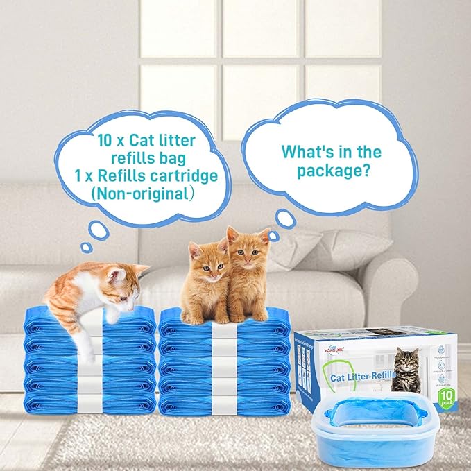 10 Pack Cat Litter Refill Bags 100% Enhanced Odor Control Litter Refills Generic Compatible with Litter Genie and Pet Genie Pail, Included One Non-original Refill Cartridge