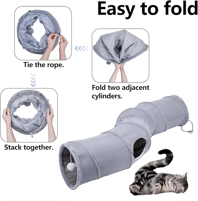 Cat Tunnel, S-Shape Collapsible Cat Play Tube Toys with Plush Ball, Indoor Cat Play Tunnel for Cat, Puppy, Kitty, Kitten, Rabbit (S-Shape)