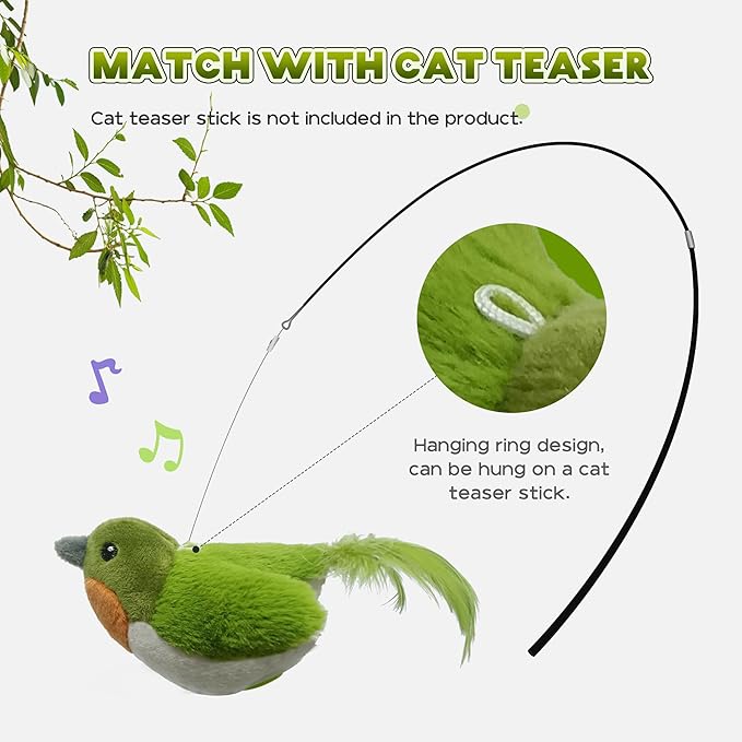 LEWISER Cat Toys Chirp Chickadee, Interactive Cat Feather Toys, Retractable Cat Teaser Toy, Hanging Toys for Indoor Cats Exercise, Kitten Kitty Fun Mental Physical Toys, Green (1 Pack)