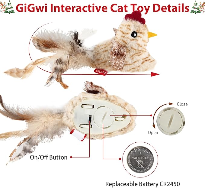 Gigwi Interactive Cat Toys for Indoor Cats, Cat Mouse Toys 2 Pcs with Electronic Realistic Squeaky Sound, Automatic Moving Kitten Toys Electric Mice Toy Self Play Exercise(Brown Ears& Chicken)