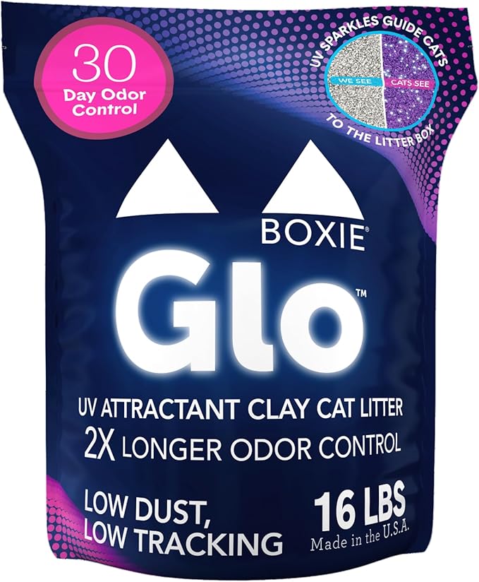 Boxie® Glo™ 30 Day Odor Control Clumping Clay Cat Litter, 16 lb, Multi-Cat, 99.9% Dust-Free, Low Tracking, UV Light Attractant, Superior Clumping for Easy Scooping