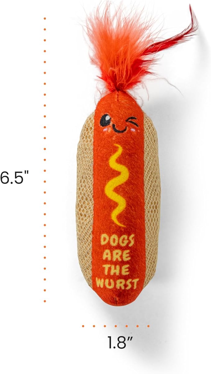 Catstages Hot Dog Kicker Catnip Toy and Dental Toy for Cats Hot Dog Themed Funny Catnip Stuffed Kicker Toy, Brown