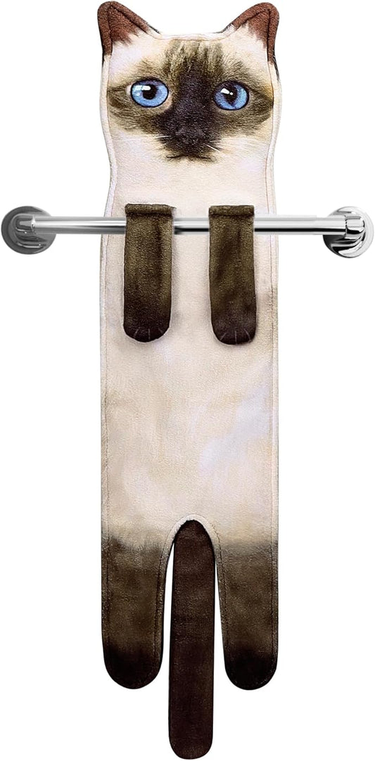 Cat Funny Hand Towels for Bathroom Kitchen - Cute Decorative Cat Decor Hanging Washcloths Face Towels Super Absorbent Soft - Mothers Day Easter House Warming Birthday Gifts for Women Cat Lovers