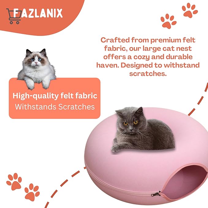 Medium Pink Pet Round Tunnel Cave | Toy Hiding Tent for Pets, Kittens, Rabbits, Puppies | Flexible Zipper Detachable Design Size 50x50x20cm, 0.72 Kg