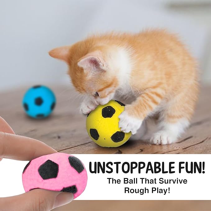 Vila Cat Soccer Balls, Feline Entertainment and Enrichment, Physical, and Mental Workout, Kitty’s Silent Companion, Foam Sponge, Pink, Yellow, Green, Blue, 1.5” -2” (Diameter), 12 Pcs per Pack 