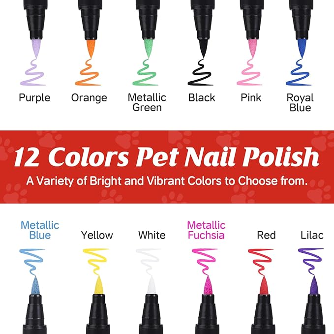 2 Set of Cherocito 12 Colors Dog Nail Polish Pens Quick Dry,Christmas Special Packaging,Safe Dog Nail Polish Set to DIY Pretty Nails, Ideal Gifts for Dogs Cats Light Dark Nails,Non-Toxic,Water-Based