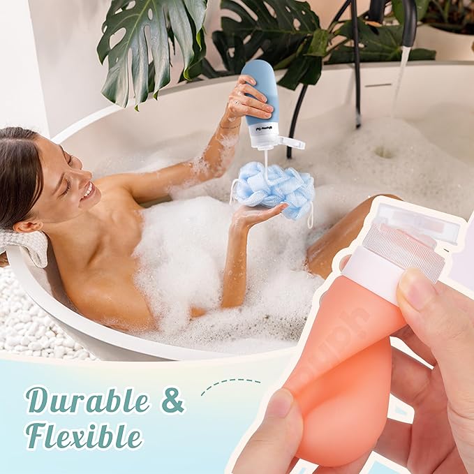 3oz Travel Bottles for Toiletries,Silicone Leak Proof Squeezable Travel Containers,TSA Approved Travel Essentials Bag for Shampoo Conditioner,5 Pack,White Pack