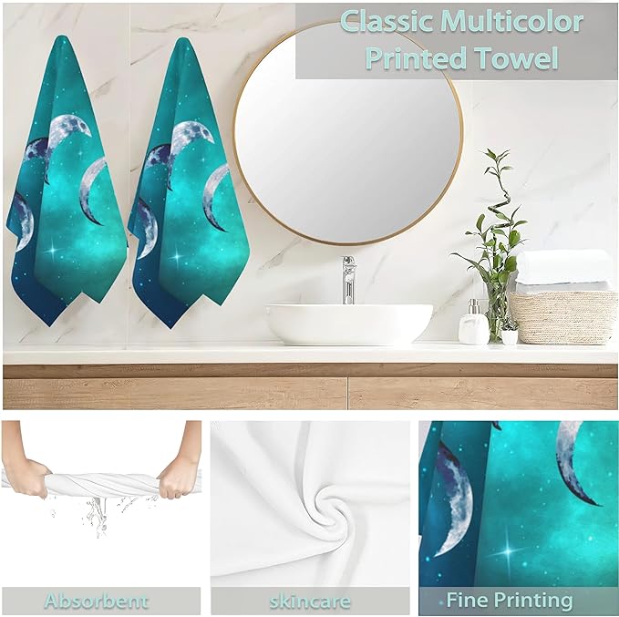 Celestial Moon Hand Towels Set of 2,Moon Soft Fingertip Bath Towel Small Face Washcloths Decor Kitchen Towel for Hotel Spa Gym Sport 28x14in