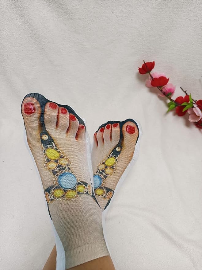3D Manicure Print Socks Funny Flip Flop Socks 3D Pattern Socks Sandal Socks Low Cut Ankle Silly Socks- A Gag Gift