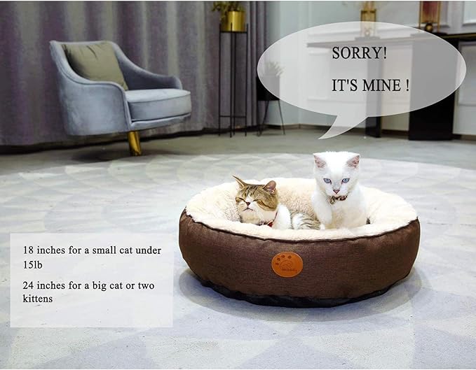 HACHIKITTY Washable Donut Cat Bed Round, Cat Beds Indoor Cats Medium, Small Cat Bed Machine Washable