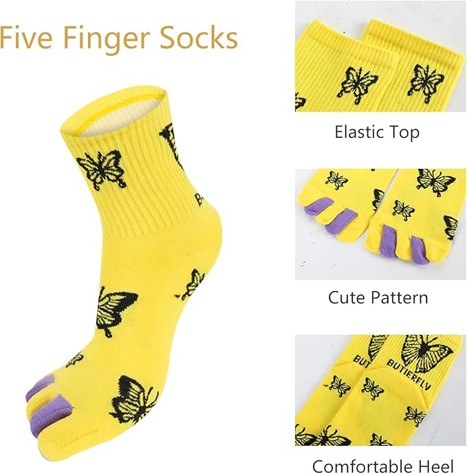 Benefeet Sox Toe Socks Women Men Cute Cat Five Finger Socks for Girls Colorful Cotton Ankle Athletic Running Socks with Toes