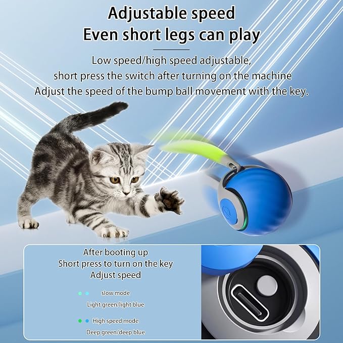 Interactive Cat Toy Ball, Automatic Moving Cat Ball Toy with Feather Tail, Indoor Smart Cat Toys, Motorised Cat Toys for Chasing & Hunting