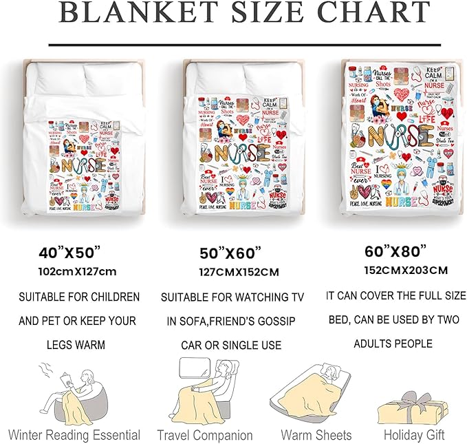 Nurse Gifts Blanket for Women Blankets Throw Plush Stuff Nurse Practitioner Gifts Best Nurses Ever Nurse's Day Gift for Nurses Graduation Appreciation Gift Ideas 80"X60"