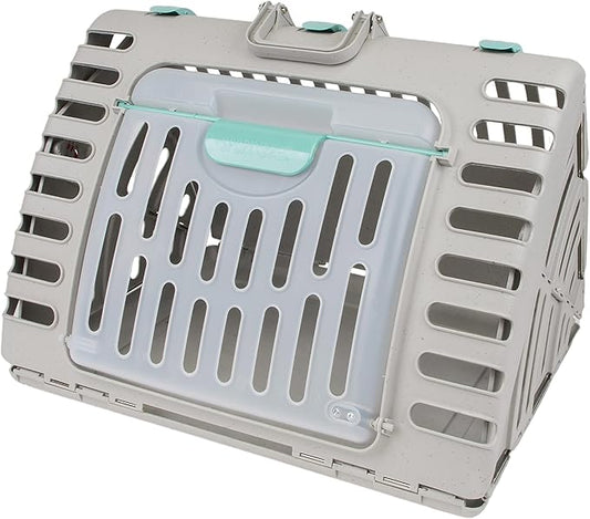 SportPet Designs Foldable Travel Cat Carrier - Front Door Plastic Collapsible Carrier Collection, Waterproof Bed