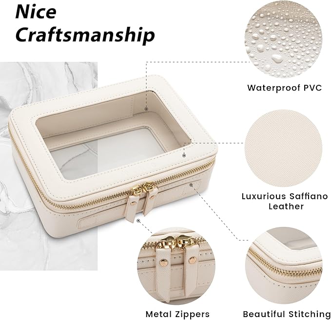 Aveniee Clear Makeup Bag Organizer, Travel Cosmetic Case Skincare Toiletry Bag for Women, Portable Make Up Pouch Car Organizer Bag with Zippers for Essentials(White)