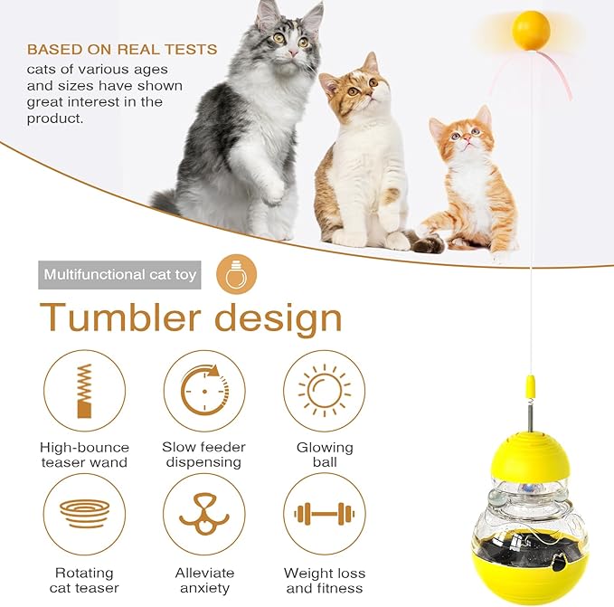 Cat Interactive Toys forcat Wand Toy Indoor cat nip Toys cat cat Wand Toy Cat Kitten Wand Toy Weight Loss Kitty Funny Balls Slow Food Dispenser Feeder Yellow
