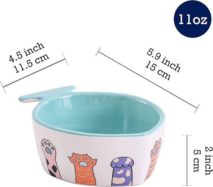 Bico Colorful Kitten Paw Fish Shaped Ceramic Cat Bowl, for Cat and Kitten, Dishwasher Safe
