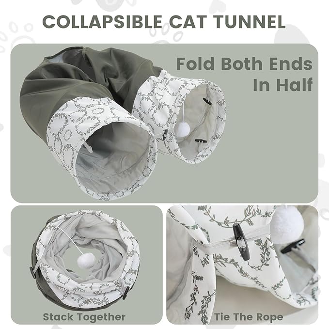 Cat Tunnel,Cat Tunnel for Indoor Cats, Collapsible Crinkle Paper Cat Play Tunnel Toys Set Anti-Scratch Cat Tunnel 9.8"*51",Cat Feather Toy Fishes for Cats, Puppy, Kitty, Kitten, Rabbit