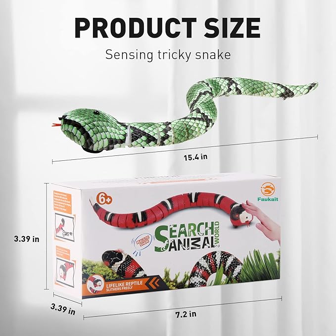 Cat Toys Snake Interactive,Kitten Toys,Realistic Simulation Smart Sensing Snake Toy,USB Rechargeable,Automatically Sense Obstacles and Escape,Tricky Snake for Indoor Cats Dogs(Green Snake)