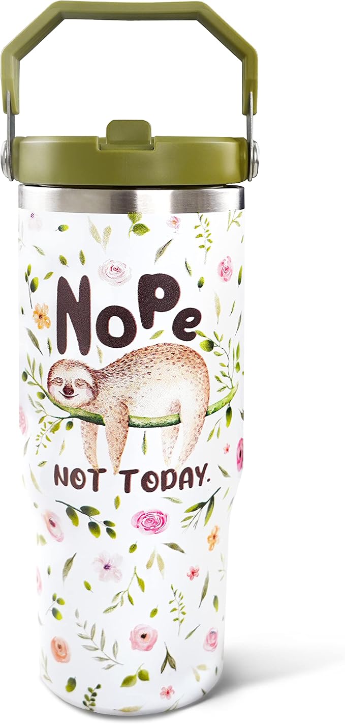 30oz Sloth Tumbler with Handle and Straw, Stainless Steel Vacuum Insulated Coffee Tumbler, Travel Mug Water Bottle, Sloth Stuff Accessories Decor, Sloth Gifts for Women & Men