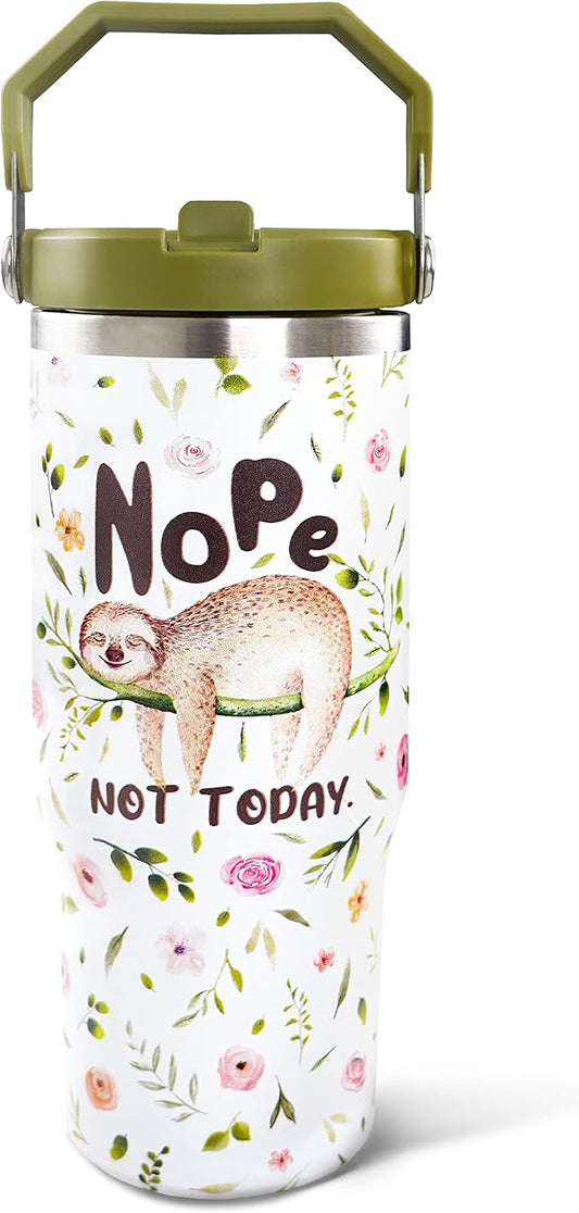 30oz Sloth Tumbler with Handle and Straw, Stainless Steel Vacuum Insulated Coffee Tumbler, Travel Mug Water Bottle, Sloth Stuff Accessories Decor, Sloth Gifts for Women & Men