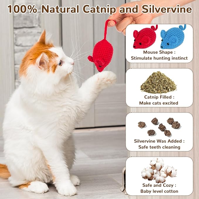 Retro Shaw Catnip Toys Mice,Cat Nip Toys for Indoor Cats Kitten,6 Pack Cat Toys Mouse Woolen Yarn Crochet Animals Toys,Cat Teeth Cleaning Toy Cat Kicker Toys