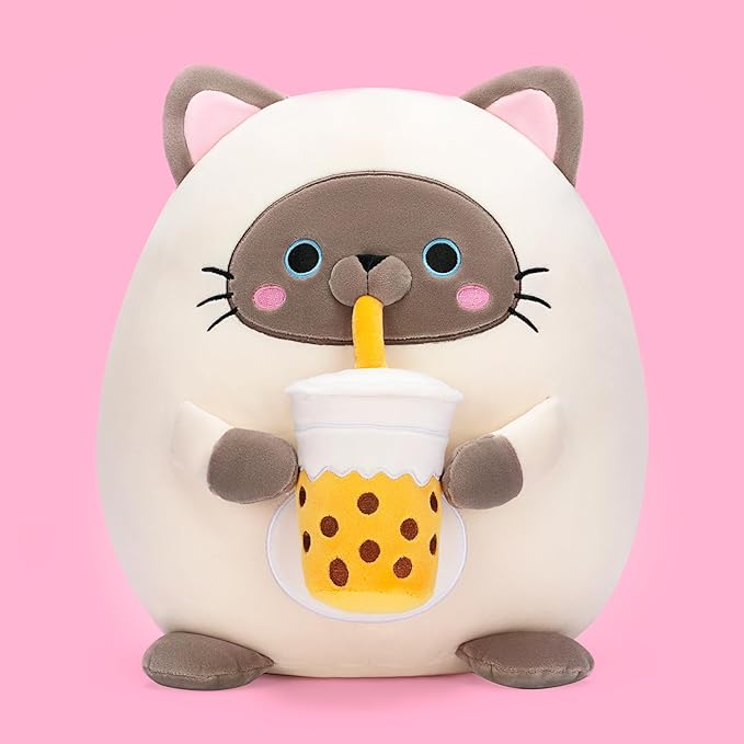 Original 13-inch Large Siamese Cat Plush Pillow Stuffed Animal Toy,Big Size Cute Soft Fat Hugging Cuddle Huggable Plushie,Gift for Kids