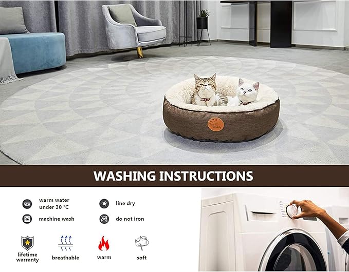 HACHIKITTY Washable Donut Cat Bed Round, Cat Beds Indoor Cats Medium, Small Cat Bed Machine Washable