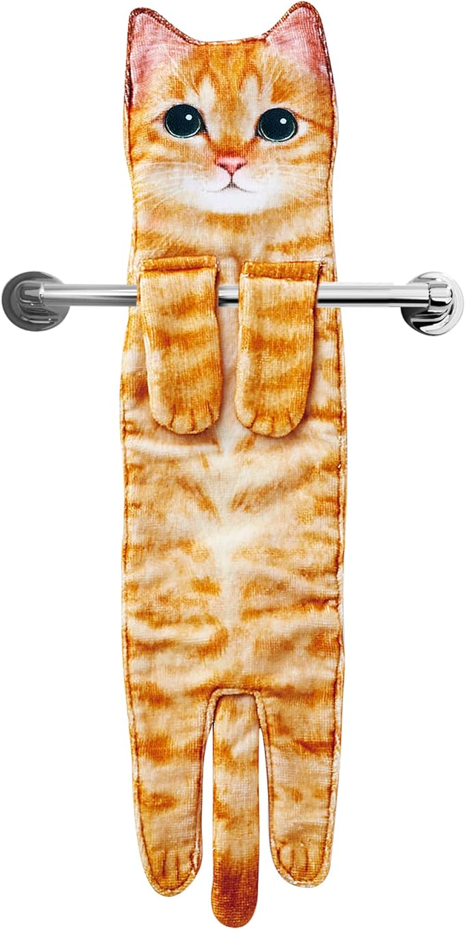 Cat Hand Towels for Kitchen Bathroom - Cute Cat Decor Gadgets - Hanging Soft Absorbent Hand Face Towel - Funny Birthday Mothers Day Housewarming Holiday Unique Gifts for Women Mom Lady Cat Lovers