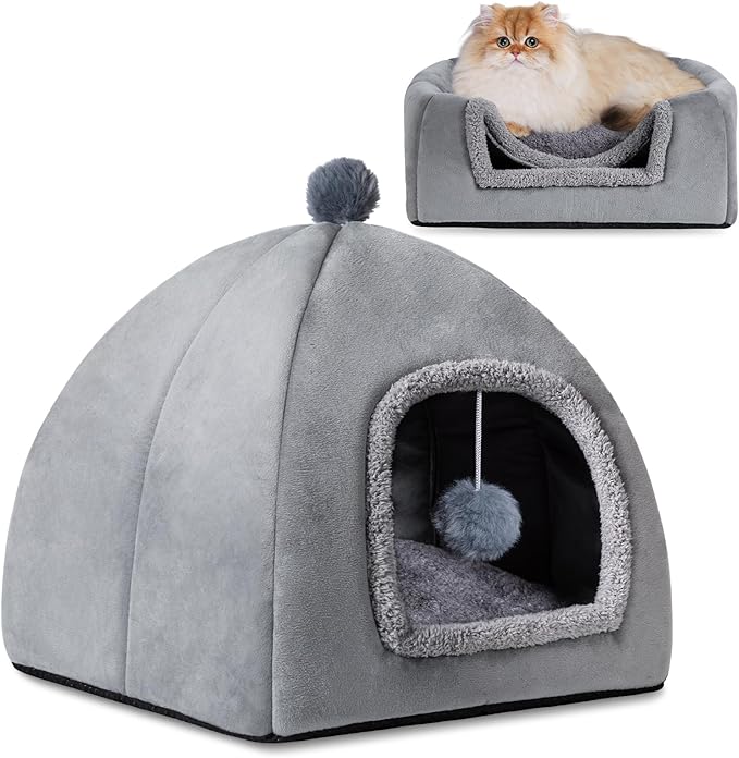 Cat Bed Cave for Indoor, Suitable for Cat Dome Bed, Hideaway Bed for Indoor Cats with Removable Mattress for Kittens. Cat Tent House for Dual Use (L:15"x15")