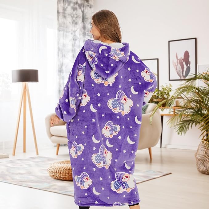 THREE POODLE Wearable Blanket Hoodie, Glow in The Dark Oversized Hoodie Blanket, Sherpa Hooded Blanket Sweatshirt for Adults Women Men Kids, Cozy Gifts