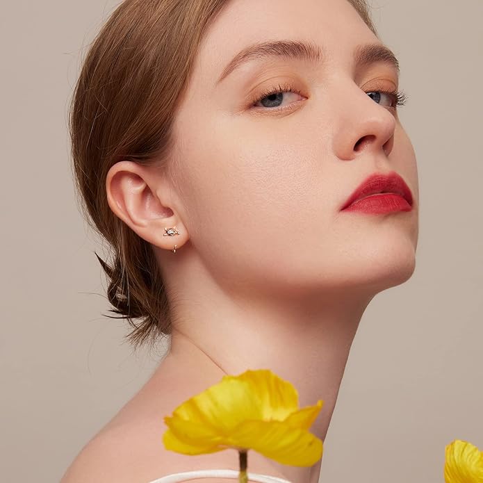 BISAER 925 Sterling Silver Half Huggie Hoop Earrings Cute Cat Dog Panda Animal Earrings for Women Jewelry Gifts