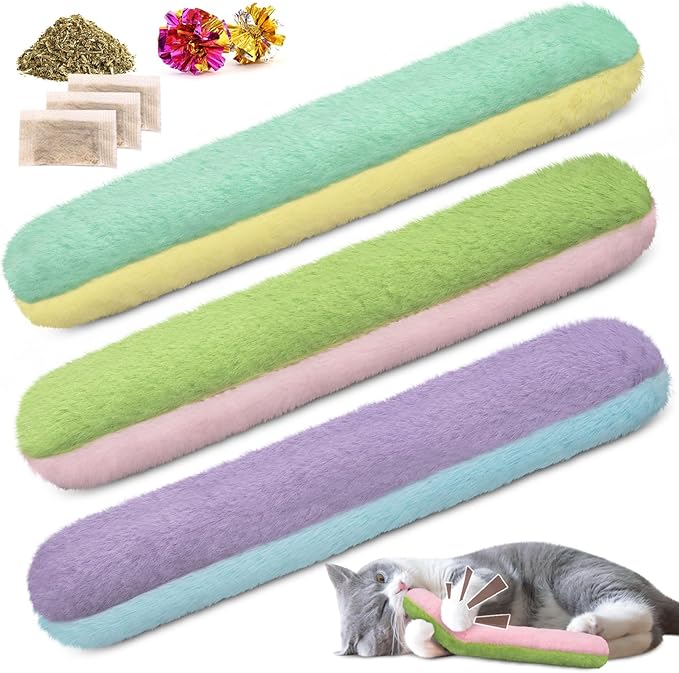 Retro Shaw Cat Toys Cat Pillows,Refillable Catnip Toys,3 Pack Crinkle Sound Cat Kicker Toy for Indoor Cats,Interactive Cat Nip Toys for Cats Kittens Kitty 10.1 Inches