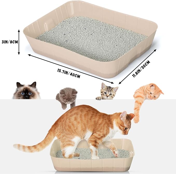 Bokon 25 Pcs Disposable Litter Boxes for Cats Plastic Cat Litter Tray Kitten Litter Pan for Kitty Rabbit Guinea Pig Hamster Pets Supplies Travel Home Toilet, 15.7 x 11.8 x 3 Inches (Beige)
