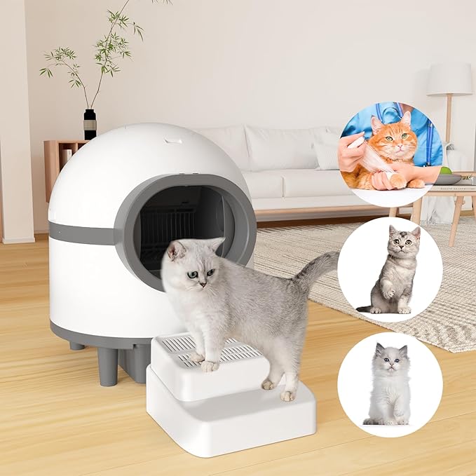 Automatic Cat Litter Box Cat Pedal Step Stool. Easy Clean Cat Litter Step Stool with Filter Function.Litter Catcher for Smart Litter Box.Adjustable 3 Steps Litter Box Ramp with Filter Function(W-B)