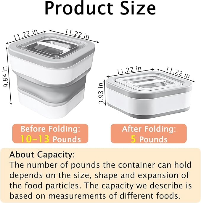 BNOSDM Collapsible Dog Food Storage Container, 5-13 Lbs Cat Food Bin Pet Storage Container with Magnetic Lid, Folding Bowl, Scoop and Measuring Cup for Dog Cat Pet Dry Food