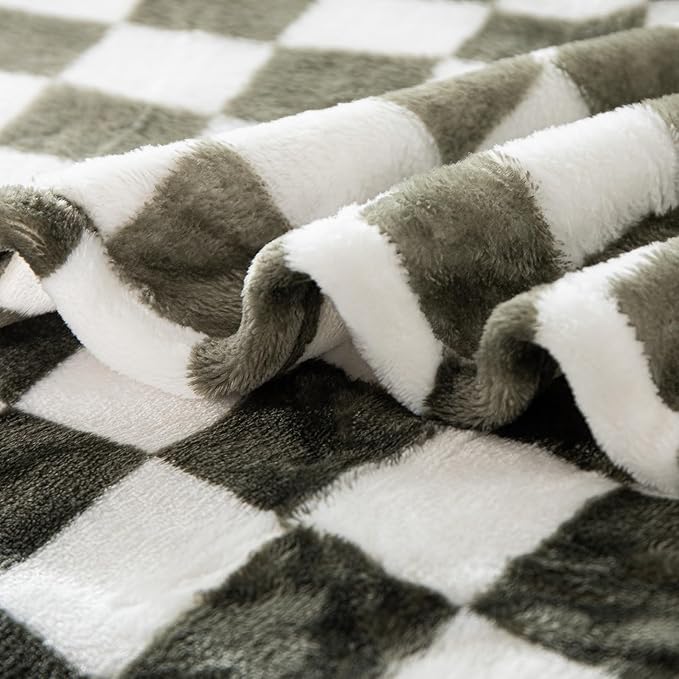 Checkered Throw Blanket | Ultra Soft Warm Fleece Blanket Checkerboard Grid Plush Blanket for Couch Bed Sofa | Birthday Valentine's Day 50"x60" Olive Green