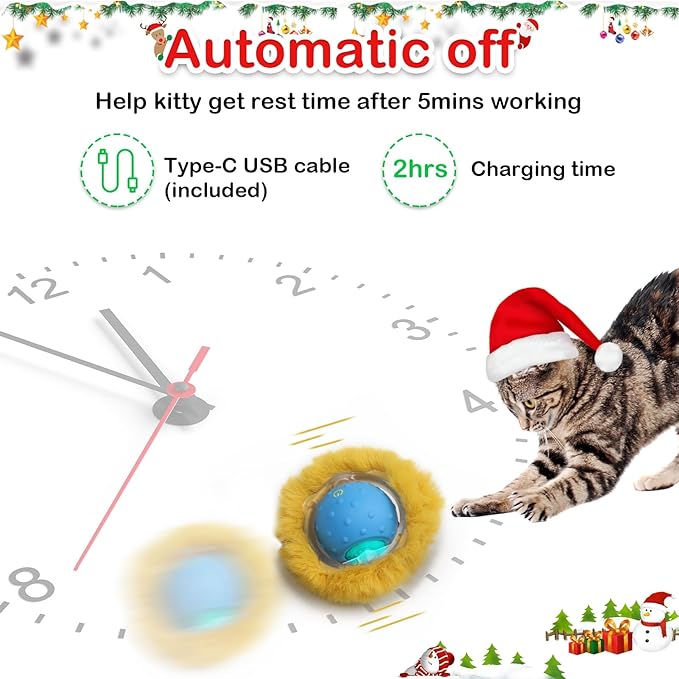 Interactive Cat Toys Ball Fast Rolling in Christmas Pocket, Motion Activate Chirping Cat Toy Hide and Seek Mouse Catching Game (Christmas Party)