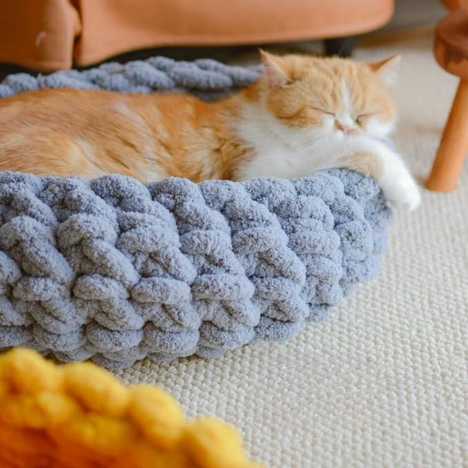 Cat Nest Bed – Premium Handwoven Washable Extra Soft and Warm Indoor House Furniture (Persimmon Yellow,Large)