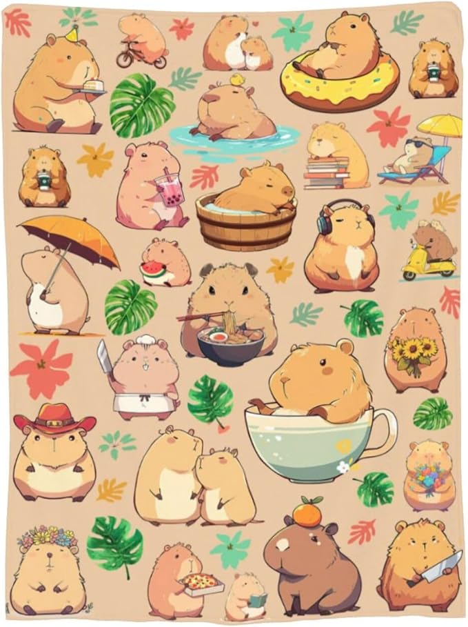 Capybara Gifts Blanket Bed Throw Blanket Soft Lightweight Cozy Warm Blankets for Kids Teens Men Women