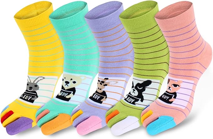 Benefeet Sox Toe Socks Women Men Cute Cat Five Finger Socks for Girls Colorful Cotton Ankle Athletic Running Socks with Toes