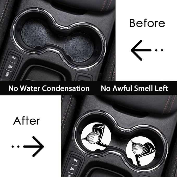 Car Coasters for Cup Holders,2 Pack Golf Car Coasters,2.75" Universal Size Anti Slip Rubber Mat,Automotive Cup Holder Decal Decor Accessories,Gifts for Golf Lovers Women,Men,Mom