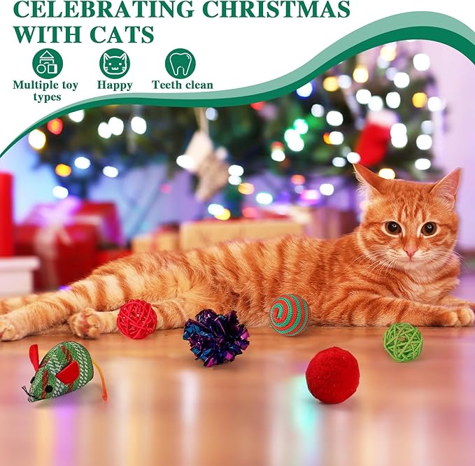 Shappy 31 Pcs Christmas Cat Toy Gifts Bag Set Assorted Toys Variety Cat Christmas Toys Xmas Gift Set for Kitten Kitty