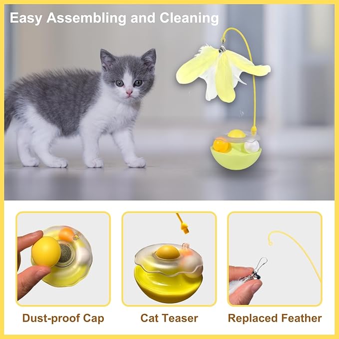 Interactive Cat Feather Toys, Catnip, Track Balls, Cat Teaser for Indoor Cats and Kittens Exercise (Yellow)
