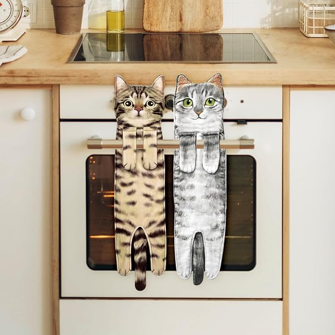 Cat Funny Hand Towels for Bathroom Kitchen- Cute Decorative Kitten Decor Hanging Face Towels- Unique Housewarming Valentines Mothers Birthday Gifts for Women Mom Cat Lovers