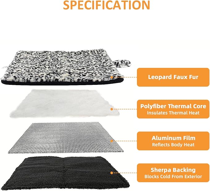 Self-Warming Cat Pad, Self-Heating Thermal Pet Mat for Indoor Outdoor Cats and Small Dogs Bed Mat for Sleeping, Non-Slip Hooks, 30 x 24 Inches, Black/White