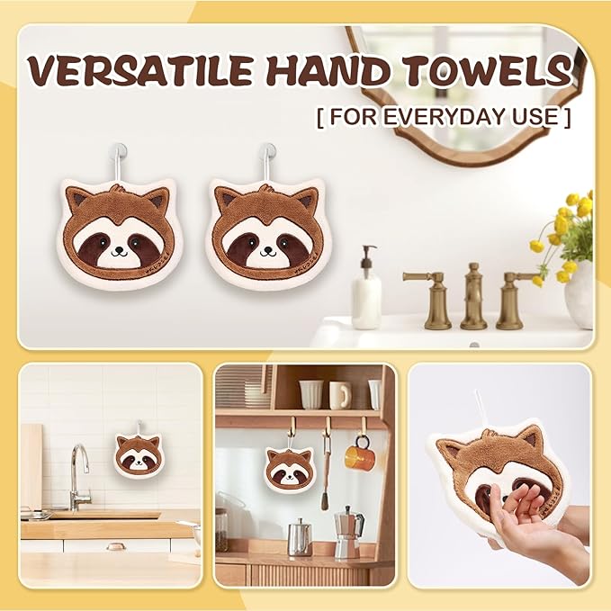Bathroom Hand Towels Set: Gifts for Her Cat Lovers Cute Cat Raccoon Pattern Kitchen Towels Dry Your Hands - Women Mom Wife Sister Friend Coworker Birthday Gifts (1, Raccoon)