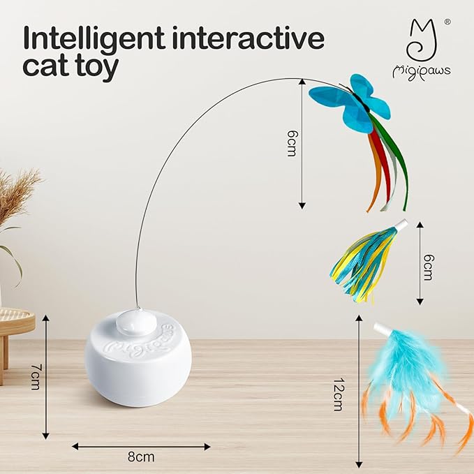 Migipaws Cat Toys Interactive Butterfly Feather Mice Spin with Smart Rolling Ball for Indoor Kittens Self Play Automatic Sensing Kitty Teaser Wand 3 Refills