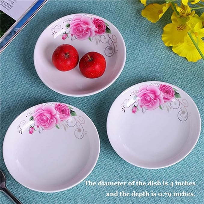 4-Pack Flower Pattern Ceramic Saucer Dishes, 4-Inch Side Dishes for Sushi, Snack, and Seasoning